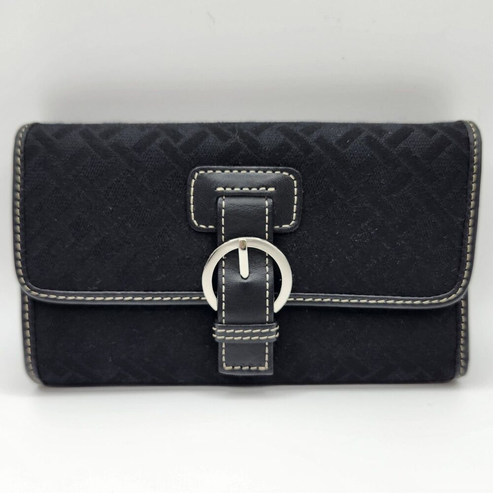Talbots Women's Checkbook Wallet Black Geometric Buckle, Card/ID, Zip Coin